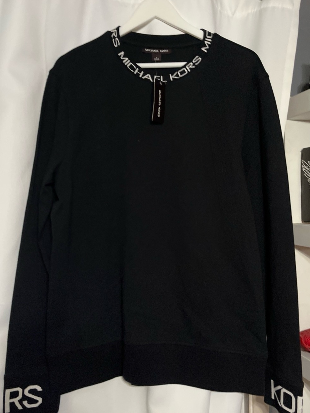 Michael Kors Black Crewneck Sweater with Logo Trim